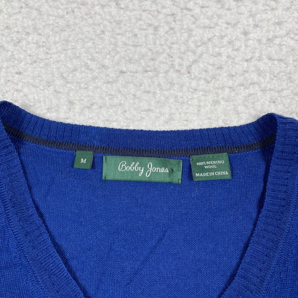 Masters Sweater Vest Mens M Blue Merino Wool Bobby Jones Golf Preppy Classic